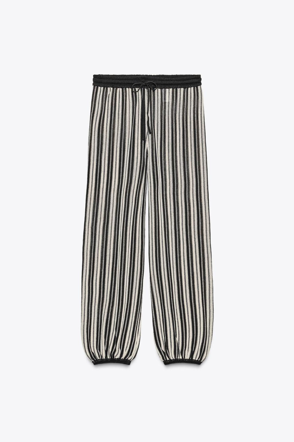 STRIPED CUFFED HEM LINEN BLEND TROUSERS - Zara фото 6