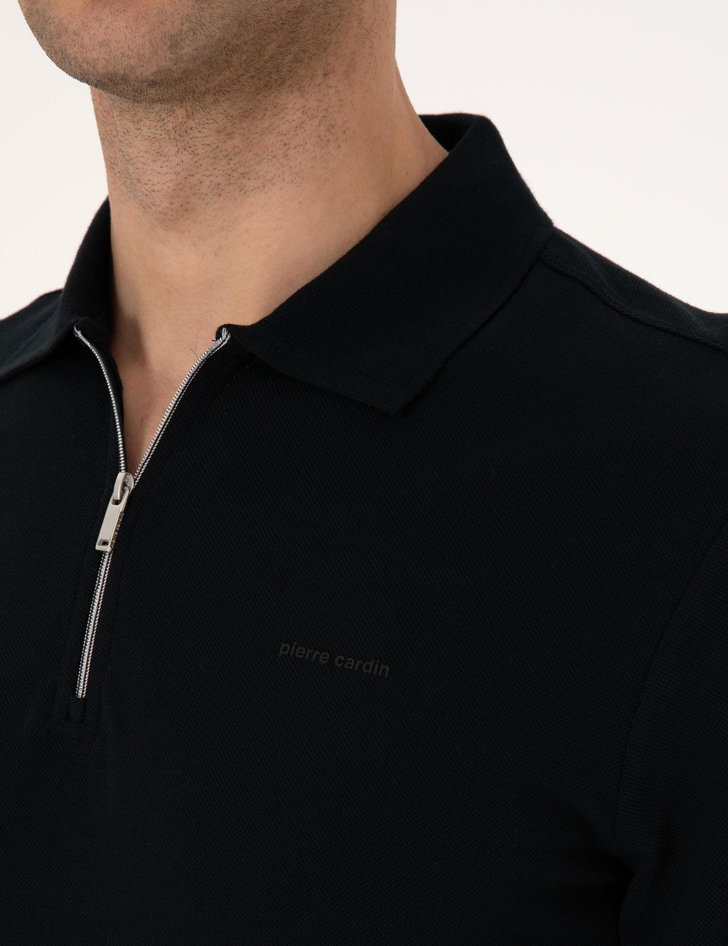 Siyah Slim Fit K_vr_lmaz Fermuarl_ Polo Yaka Basic Pike Sweatshirt - Pierre cardin фото 6