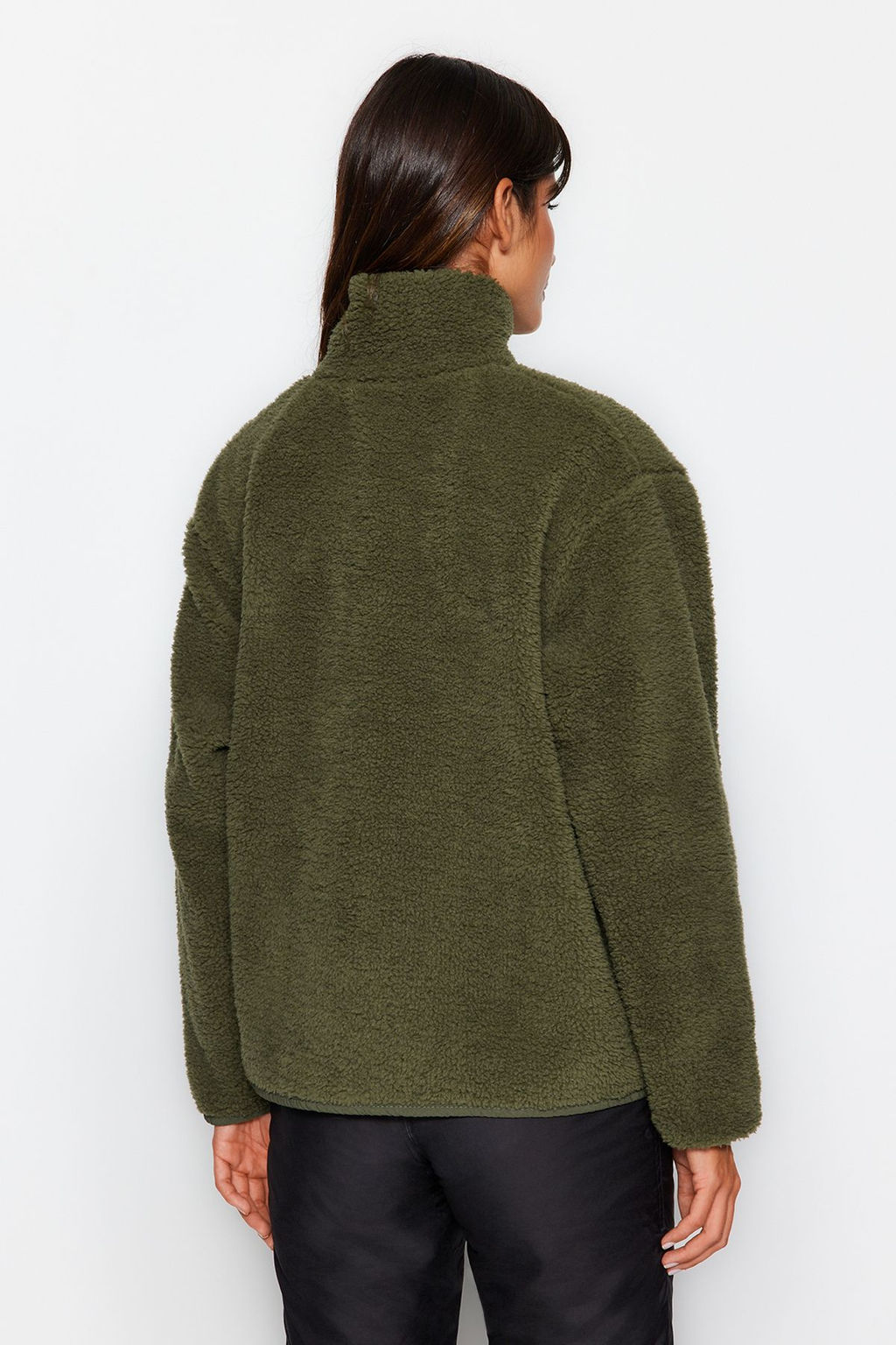 TRENDYOLMILLA Winter Essentials Gri Polar Fermuarl? Dik Yaka Uzun Kol Cep Detayl? Orme Sweatshirt TWOAW24SW00071 фото 3