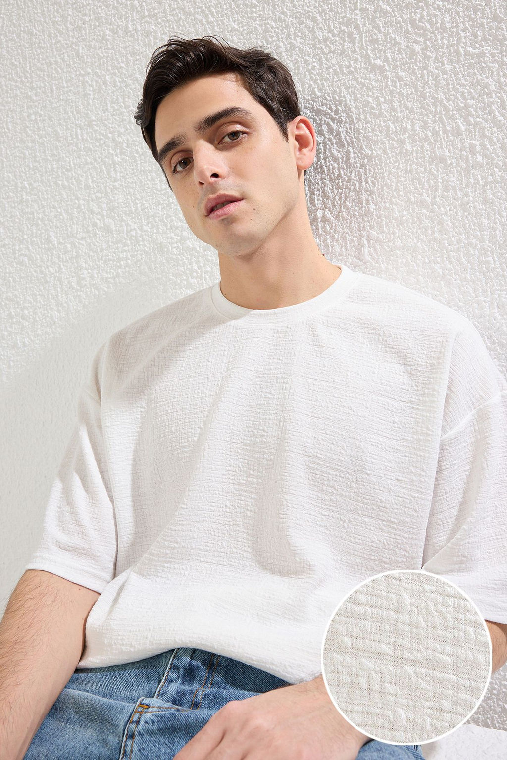 TRENDYOL MAN Ekru Oversize/Genis Kesim Dokulu T-Shirt TMNSS25TS00043 - Trendyolmilla фото 17