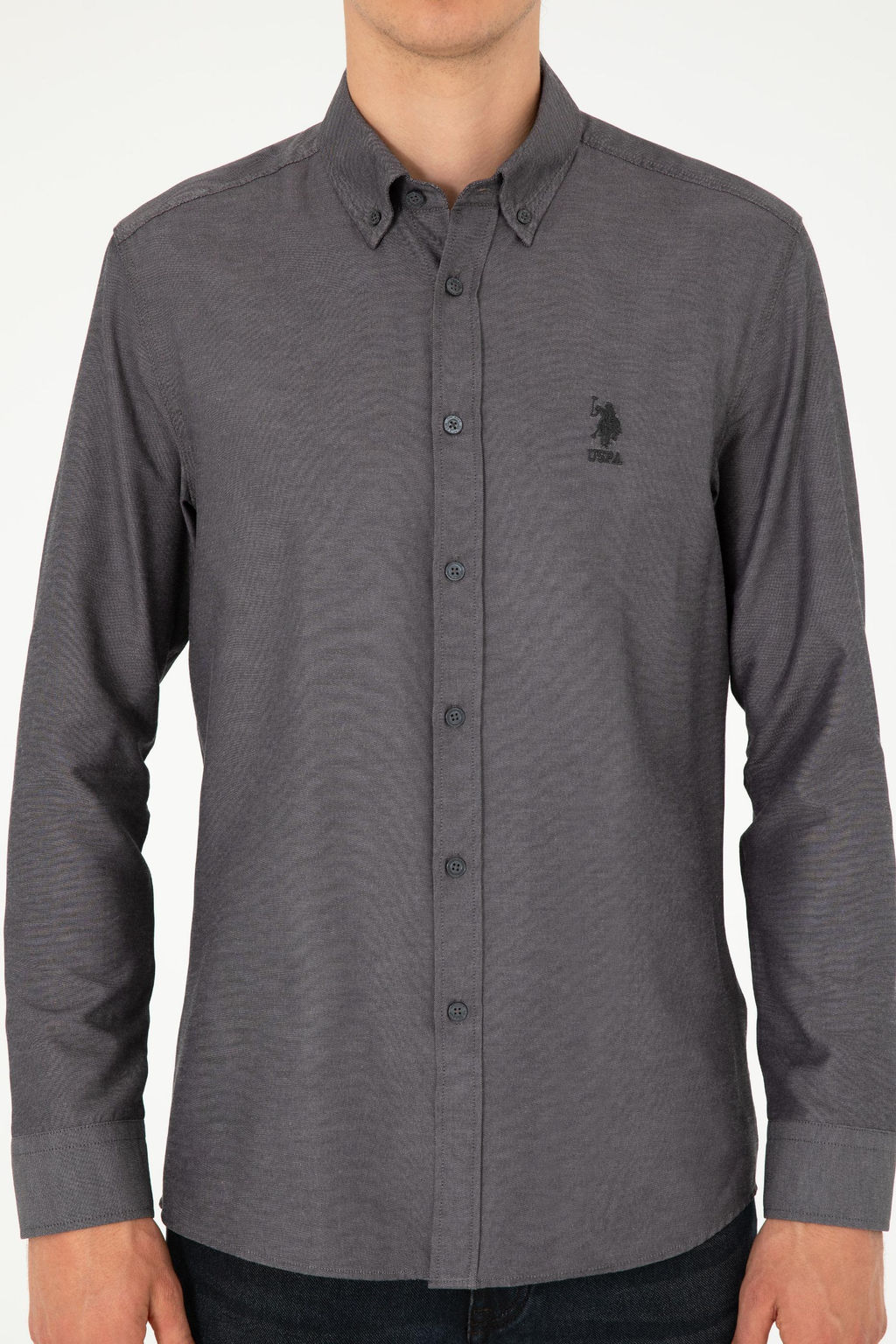 Мужская базовая рубашка антрацитового цвета с длинным рукавом - U.s. polo assn фото 6