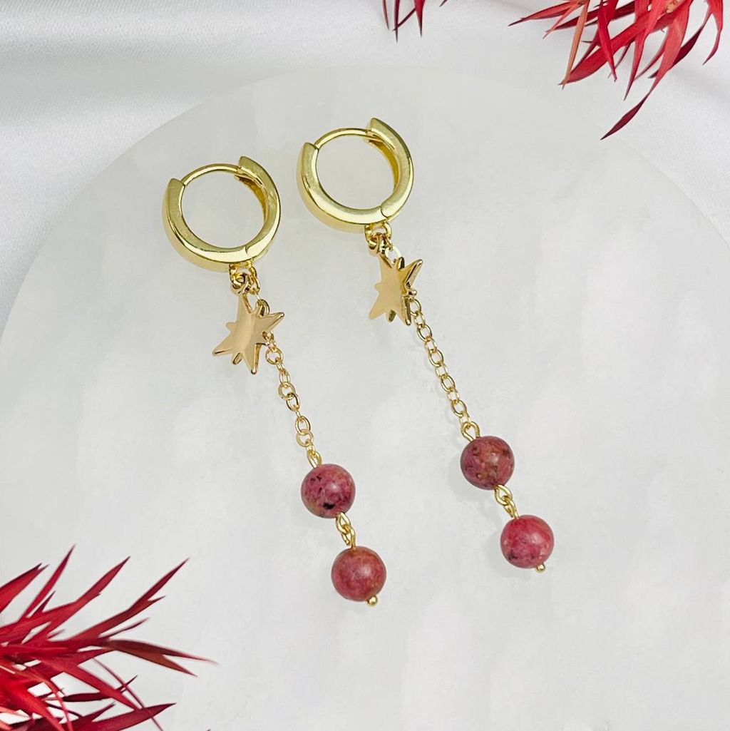 Серьги на цепочке из Родонита - Радуга самоцветов фото 2