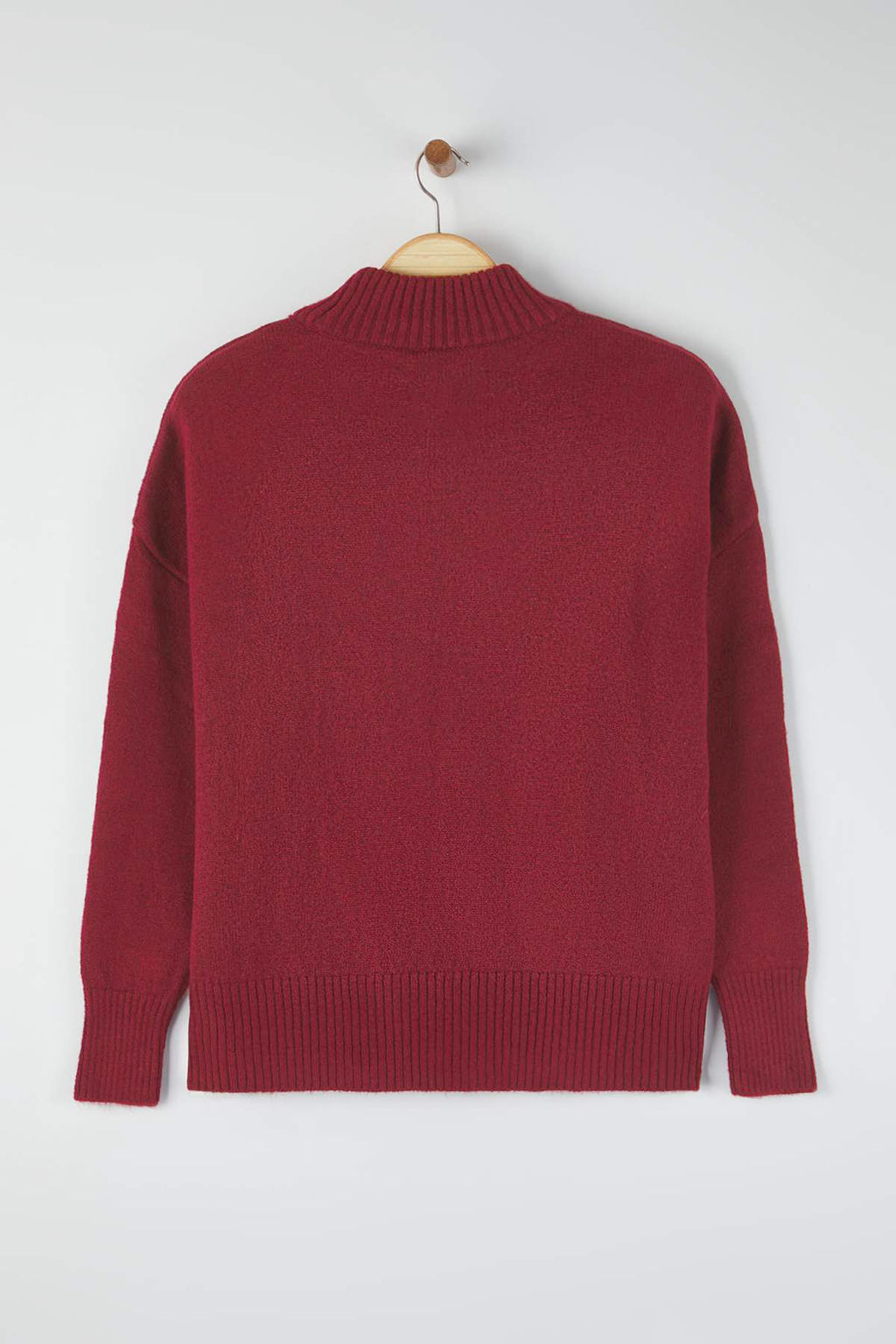 Bordo Genis Kal?p Yumusak Dokulu Dik Yaka Triko Kazak TWOAW23KZ00469