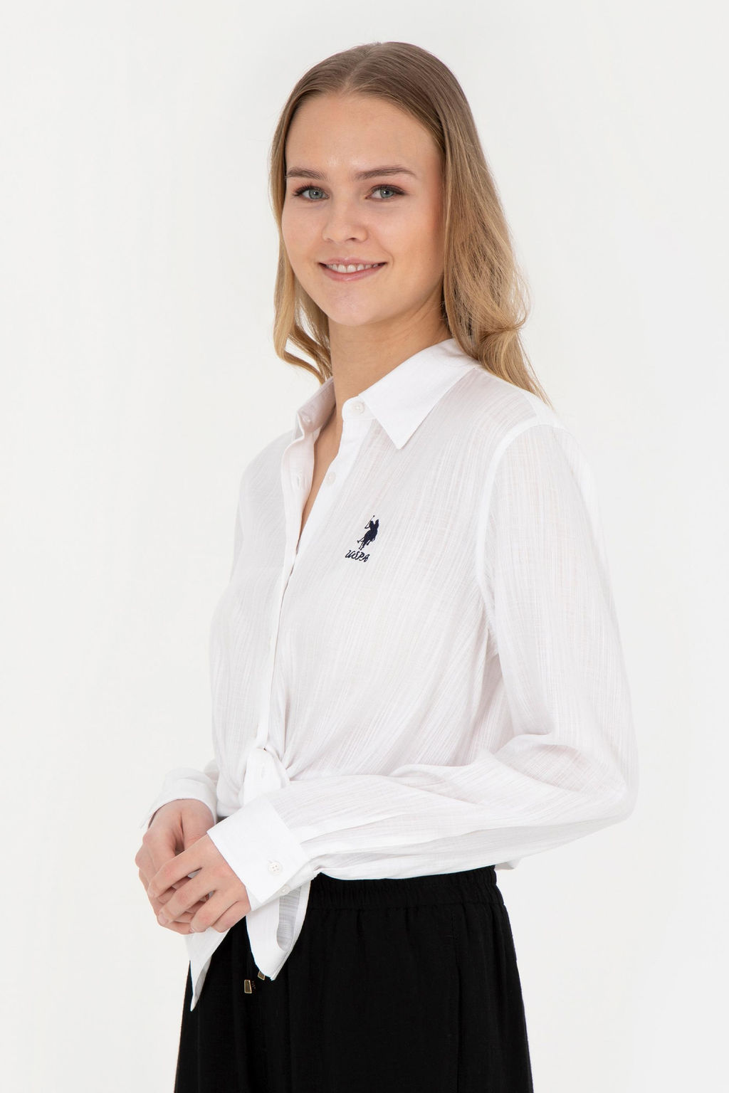 Женская белая рубашка с длинным рукавом - U.s. polo assn фото 10