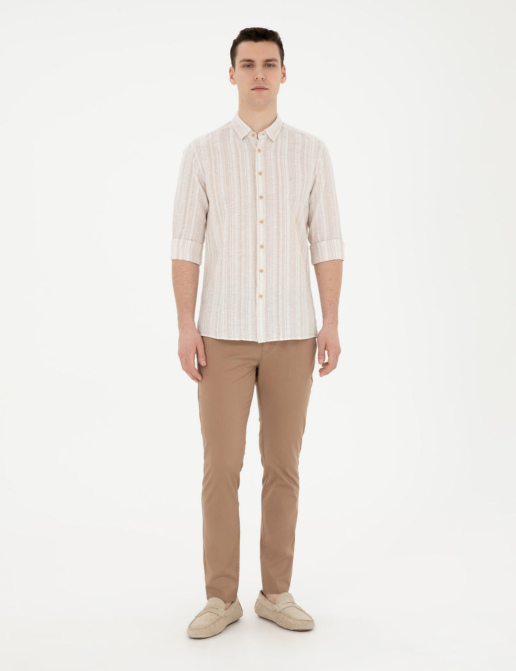 Рубашка Regular Fit коричневая льняная смесь