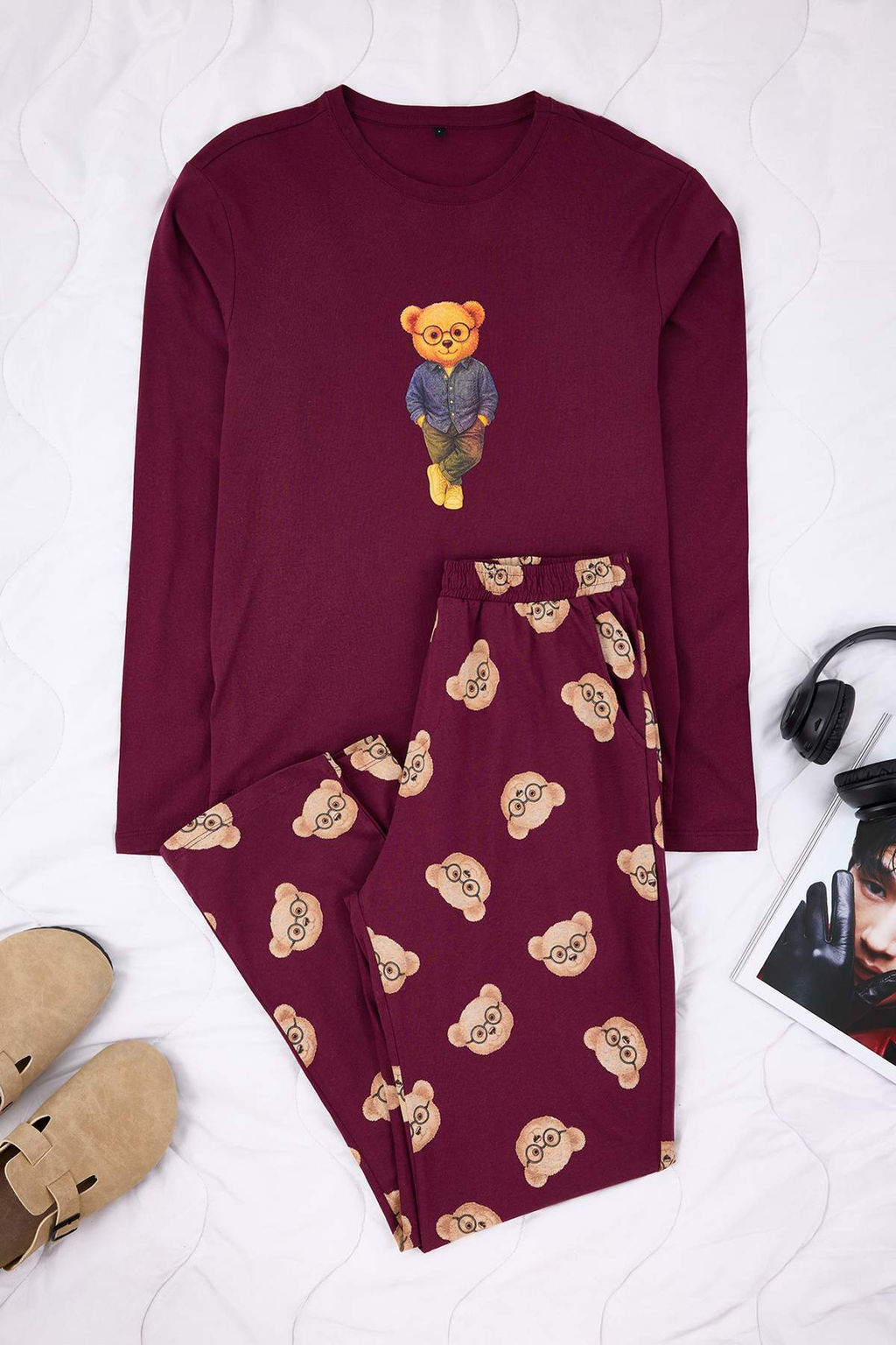 Yesil Regular Fit Ay?c?k Bask?l? %100 Pamuk Orme Pijama Tak?m? - Trendyolmilla фото 11
