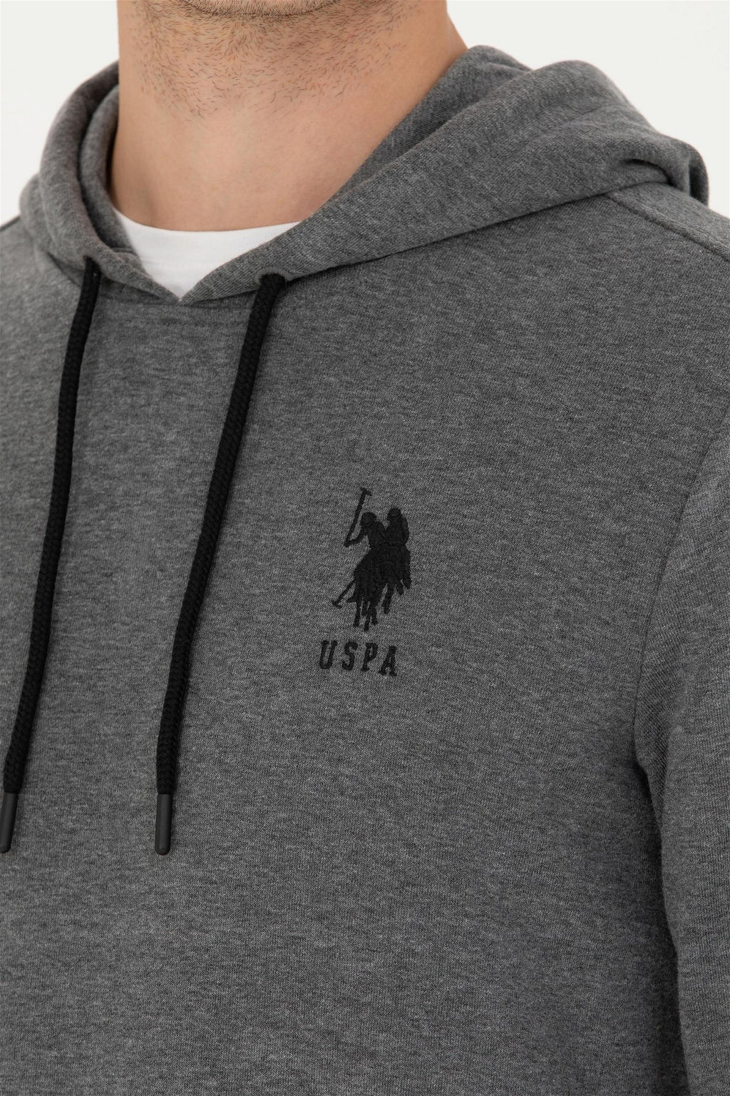 U. S. Polo Assn Мужская базовая толстовка с капюшоном антрацитового меланжевого цвета - U.s. polo assn фото 7