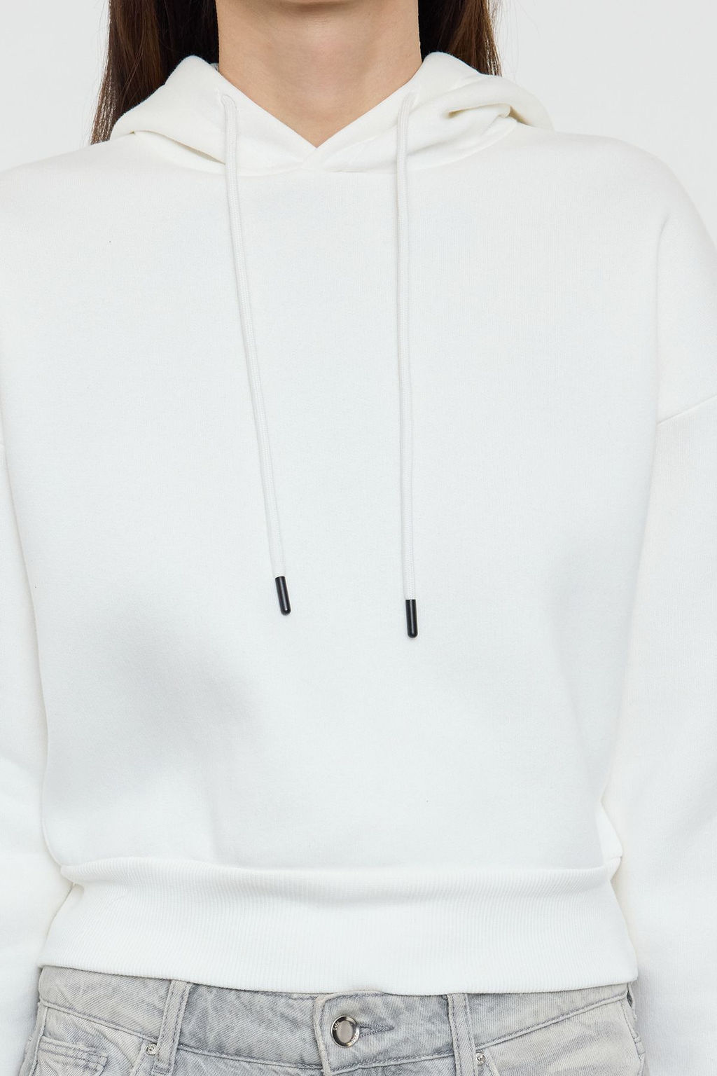 TRENDYOLMILLA Ekru Kal?n Ici Polarl? Kapusonlu Rahat Kesim Crop Basic Orme Sweatshirt TWOAW24SW00105  фото 20