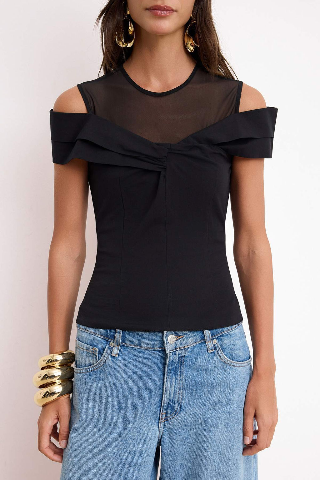 Siyah Tul ve Buzgu Detayl? Bisiklet Yaka Dokuma Bluz TPRSS26BZ00048 - Trendyolmilla фото 3