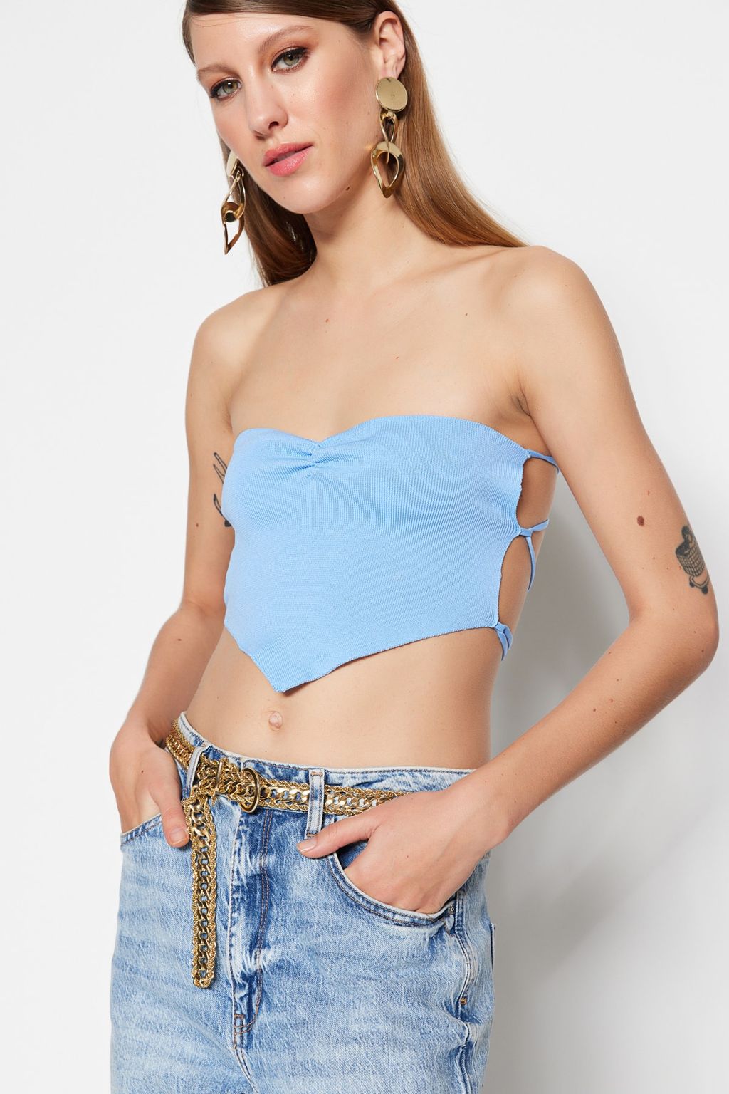 Ac?k Mavi Crop Triko Biyeli Bluz TPRSS23BZ00066 - Trendyolmilla фото 3