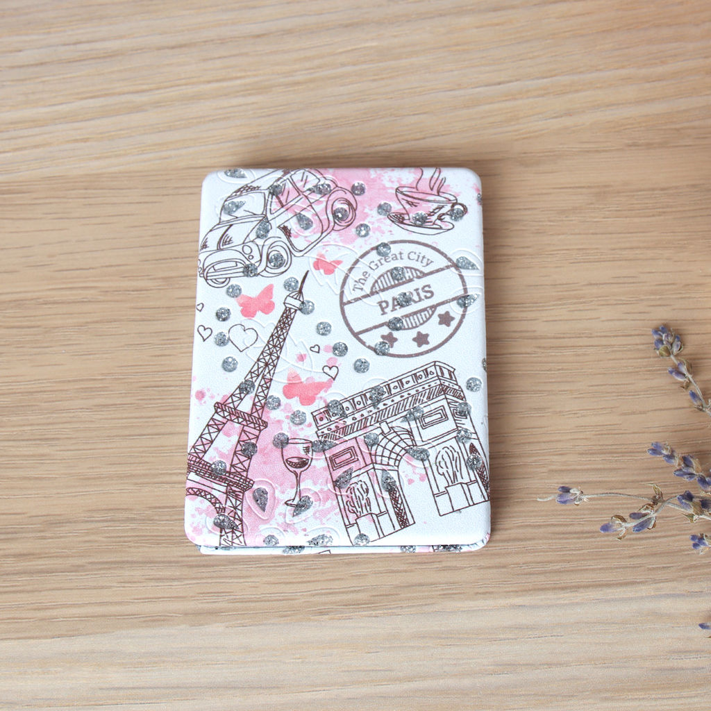 Зеркало карманное 6х8 см / 1613-3 /уп 12/288/кожзам,стразы