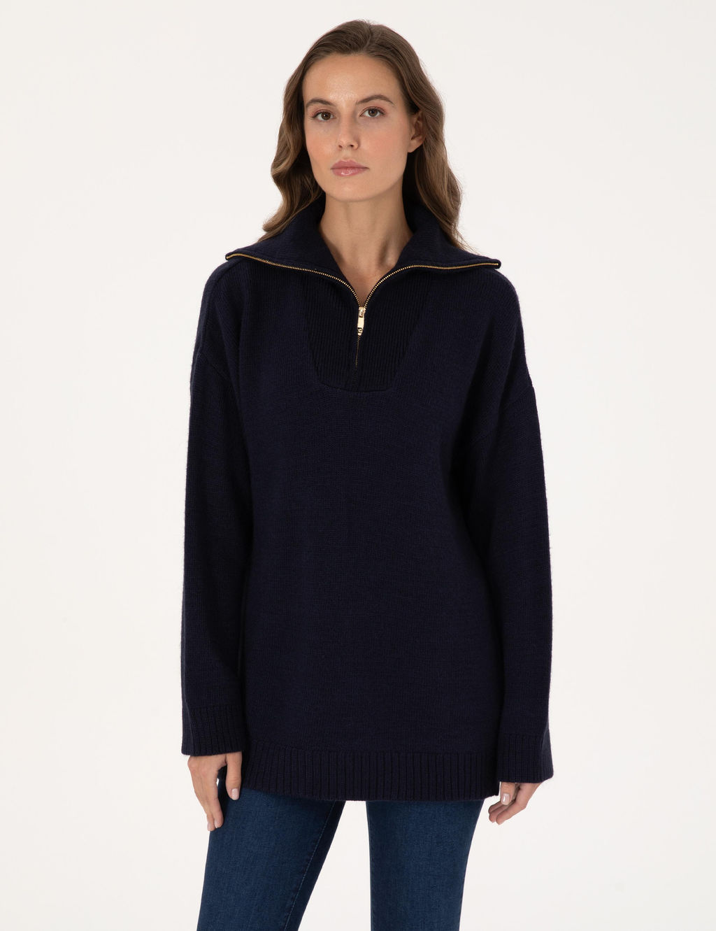 Lacivert Comfort Fit Fermuarl_ _al Yaka Kazak - Pierre cardin фото 3