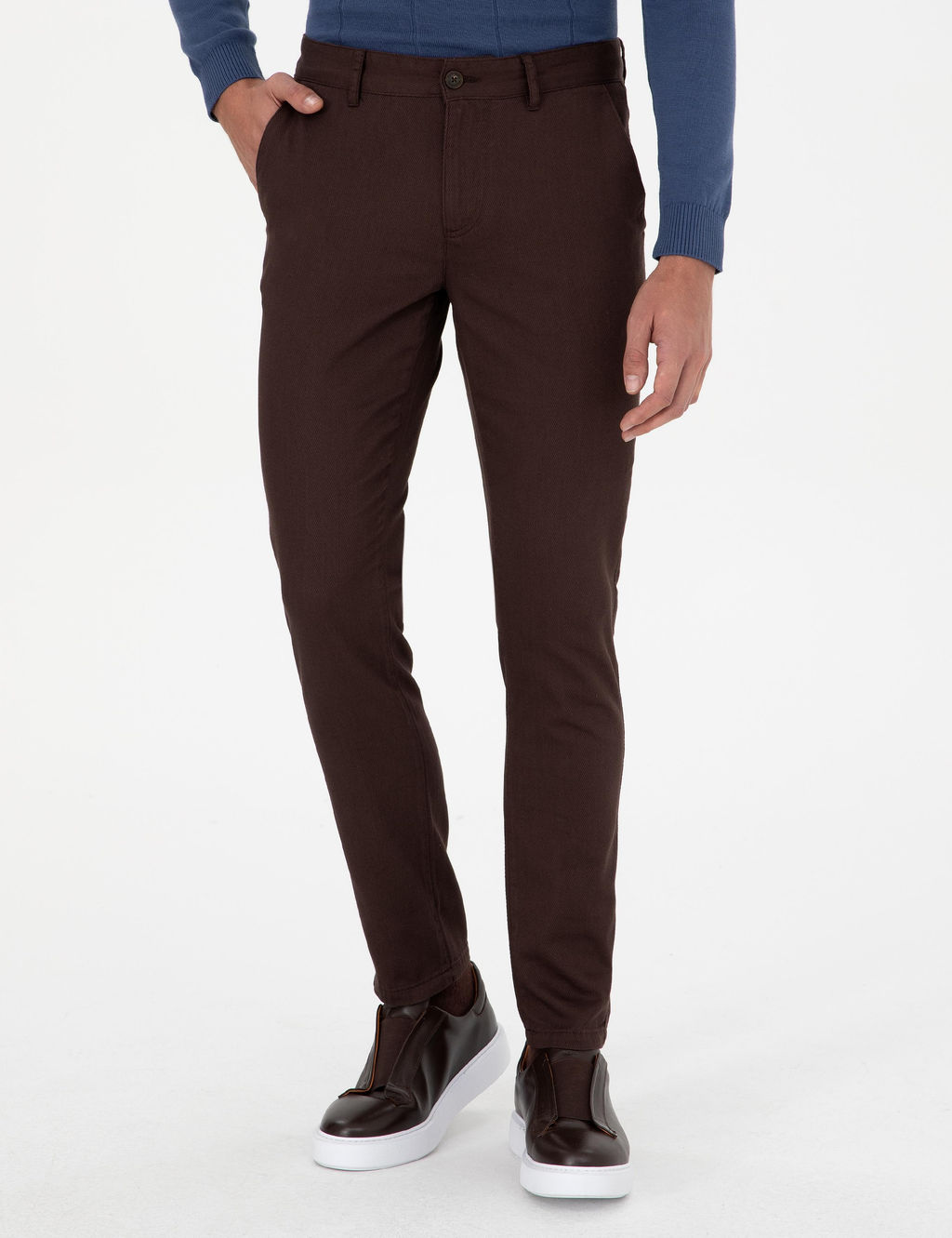 Koyu Kahverengi Slim Fit Kanvas Pantolon - Pierre cardin фото 2