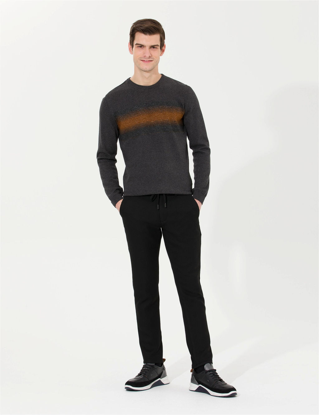 Antrasit Melanj Slim Fit Bisiklet Yaka Triko Kazak - Pierre cardin фото 4