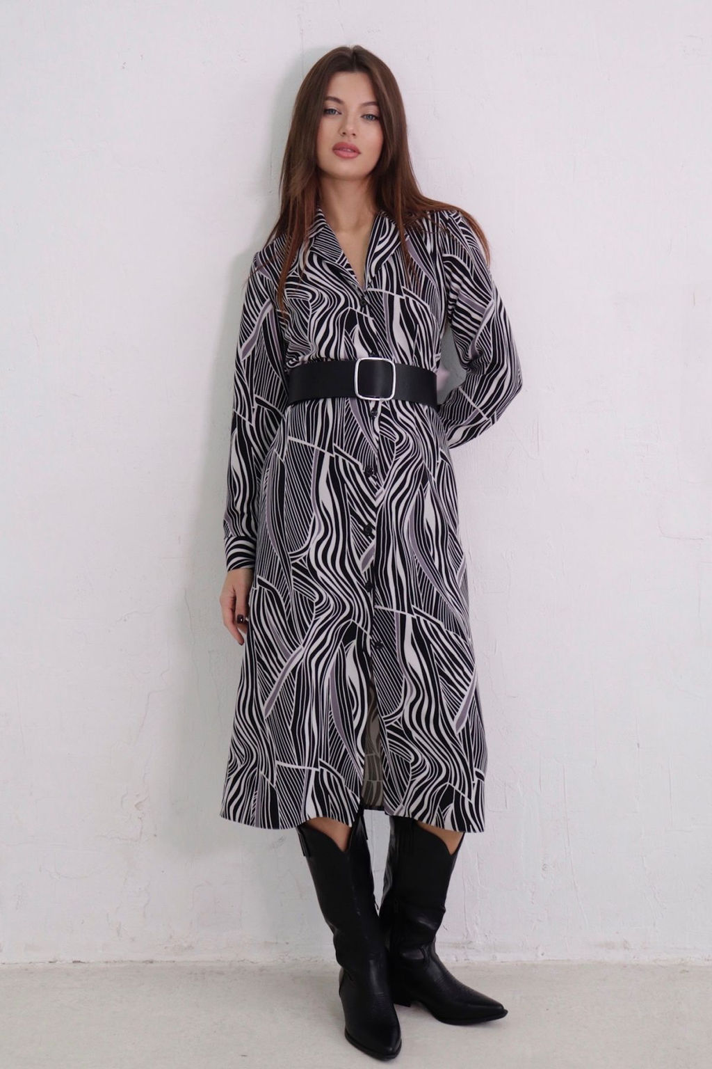 Платье-рубашка с английским воротником принт - Martichelli фото 390