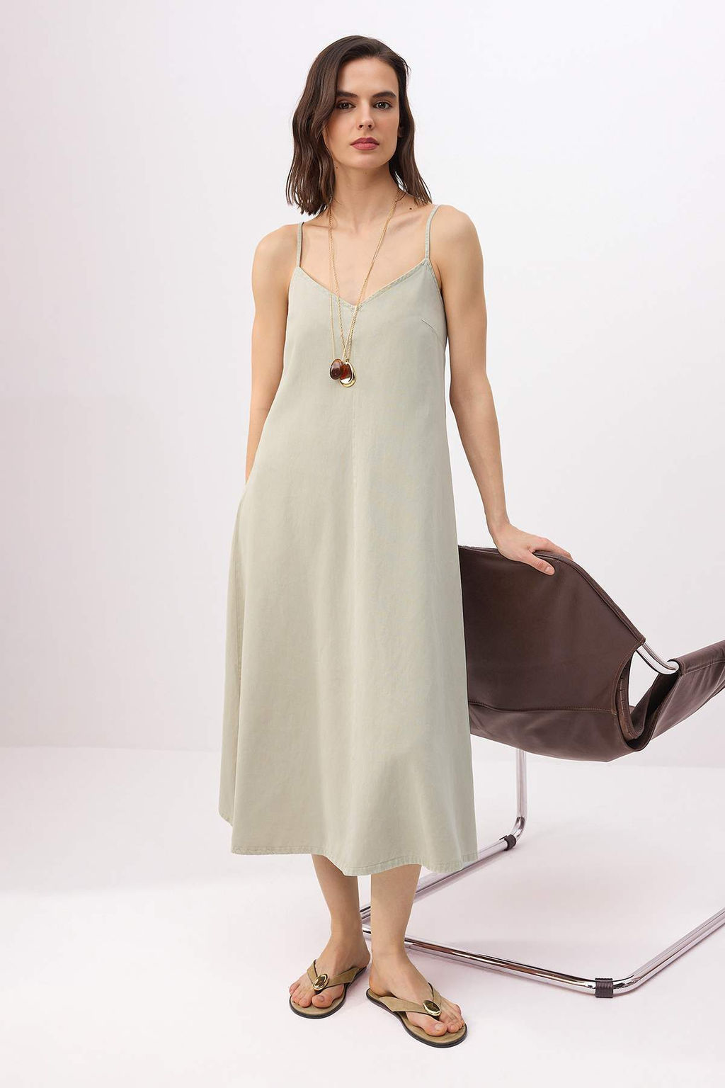 Mint Duz Midi Denim Elbise TWOSS25EL00859