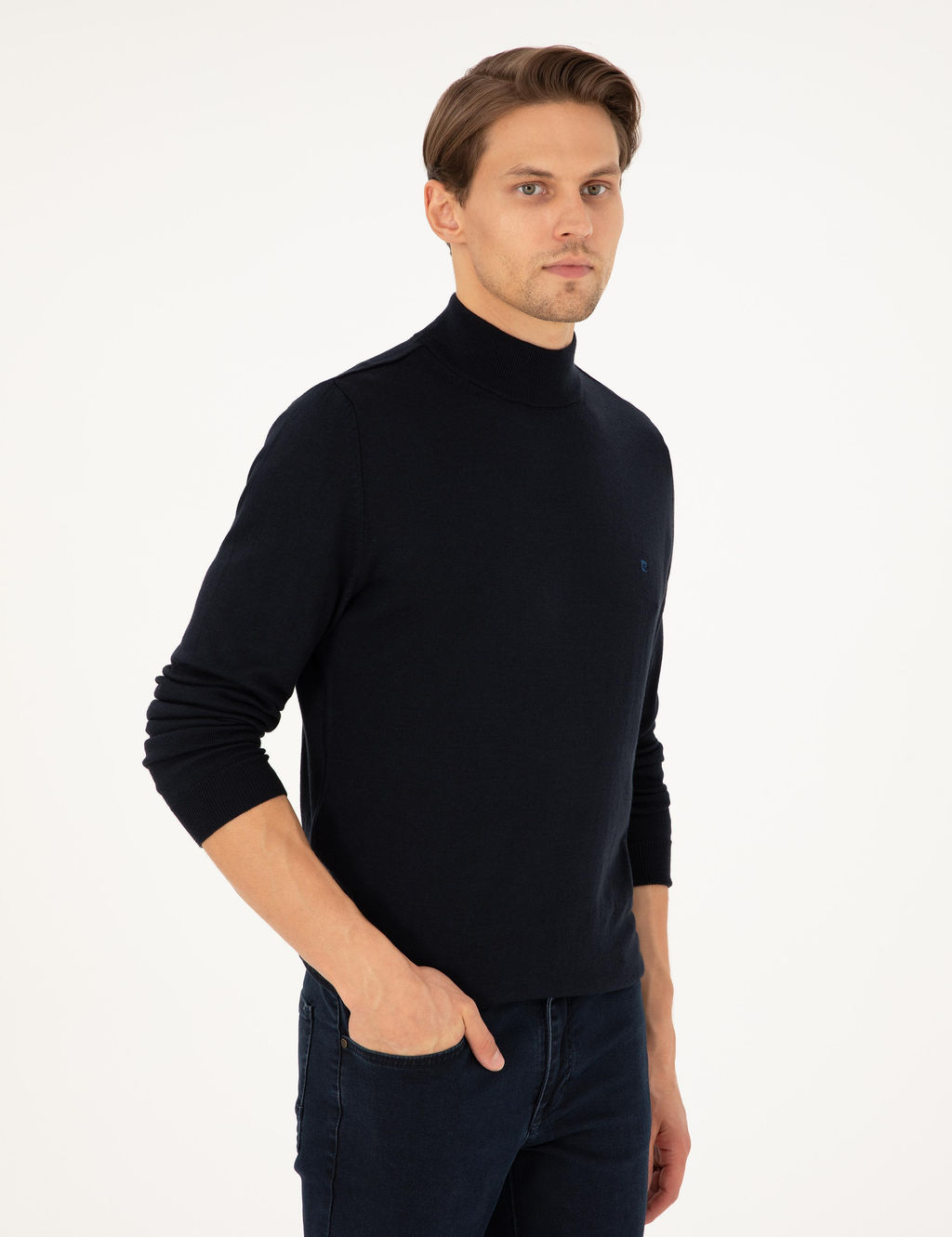 Lacivert Slim Fit Yar_m Bal_k__ Yaka Basic Triko Kazak - Pierre cardin фото 3