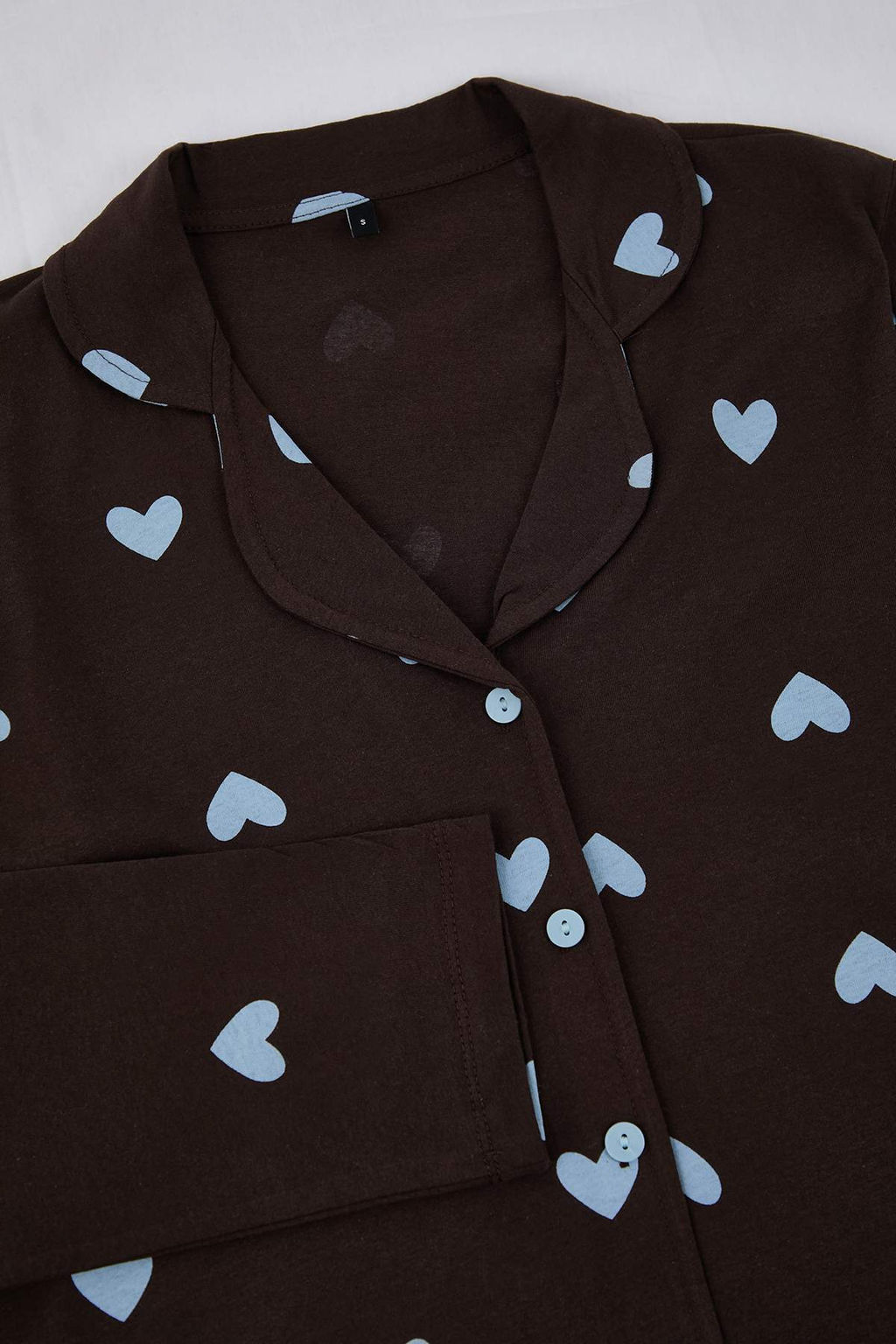 Kahverengi-Mavi %100 Pamuklu Kalp Desenli Orme Pijama Tak?m? THMAW21PT0548