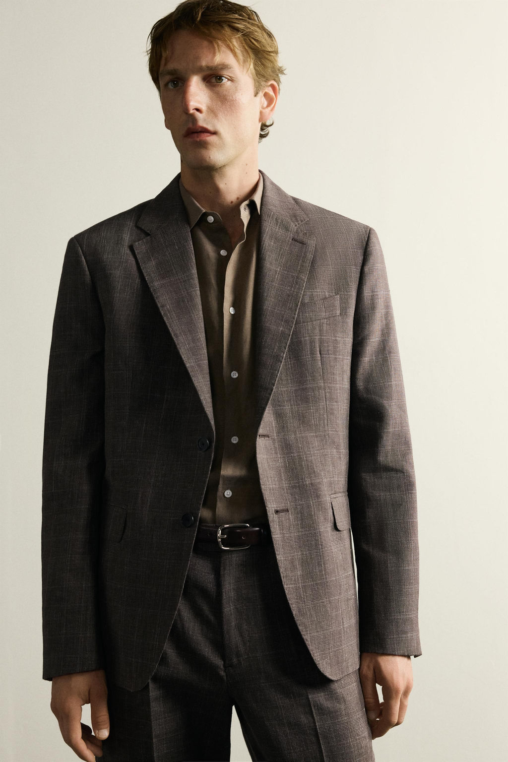 BLAZER TRAJE CUADROS LINO - LANA / Marr?n - Zara фото 5
