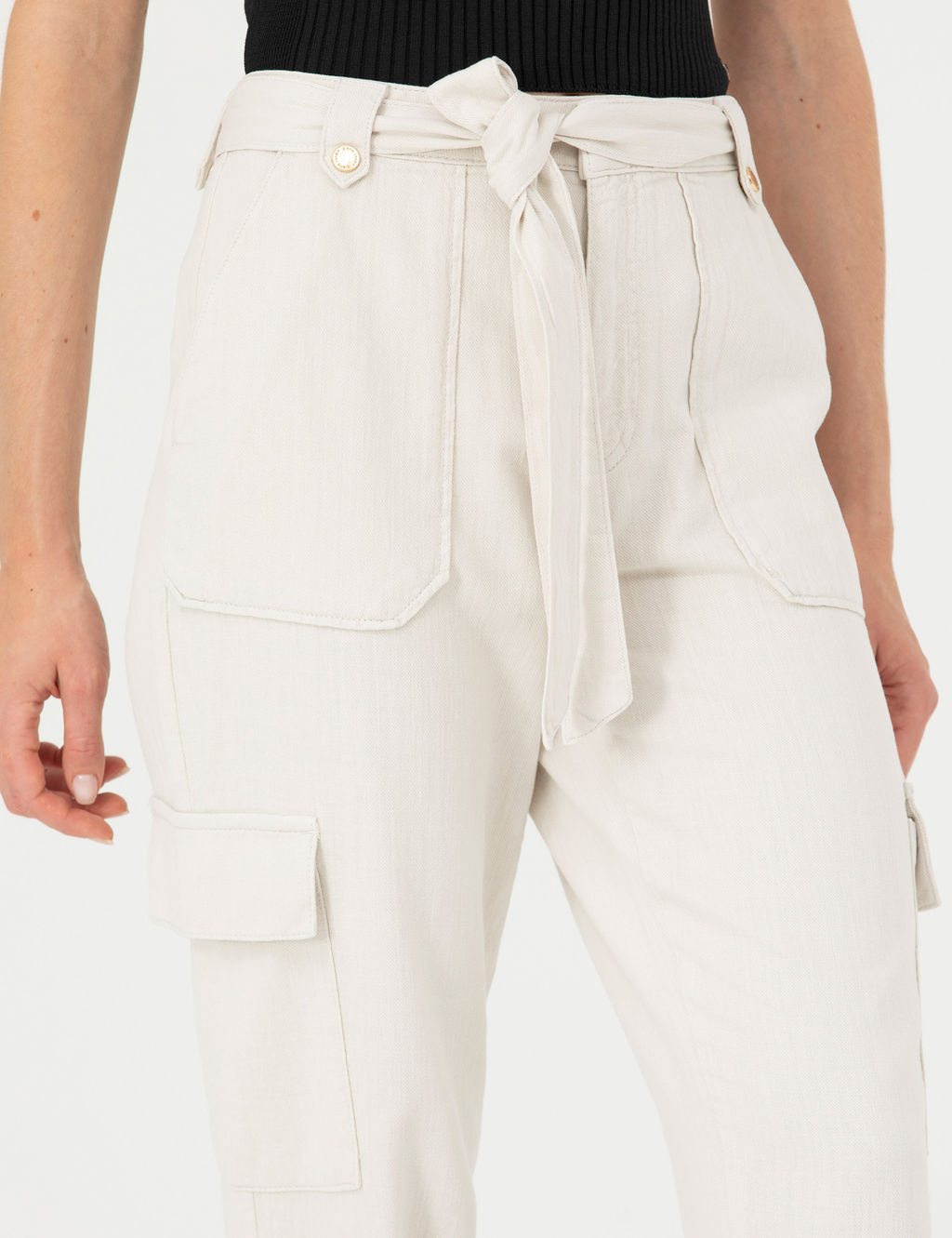 Krem Keten Kar___ml_ Jogger Fit Kanvas Pantolon