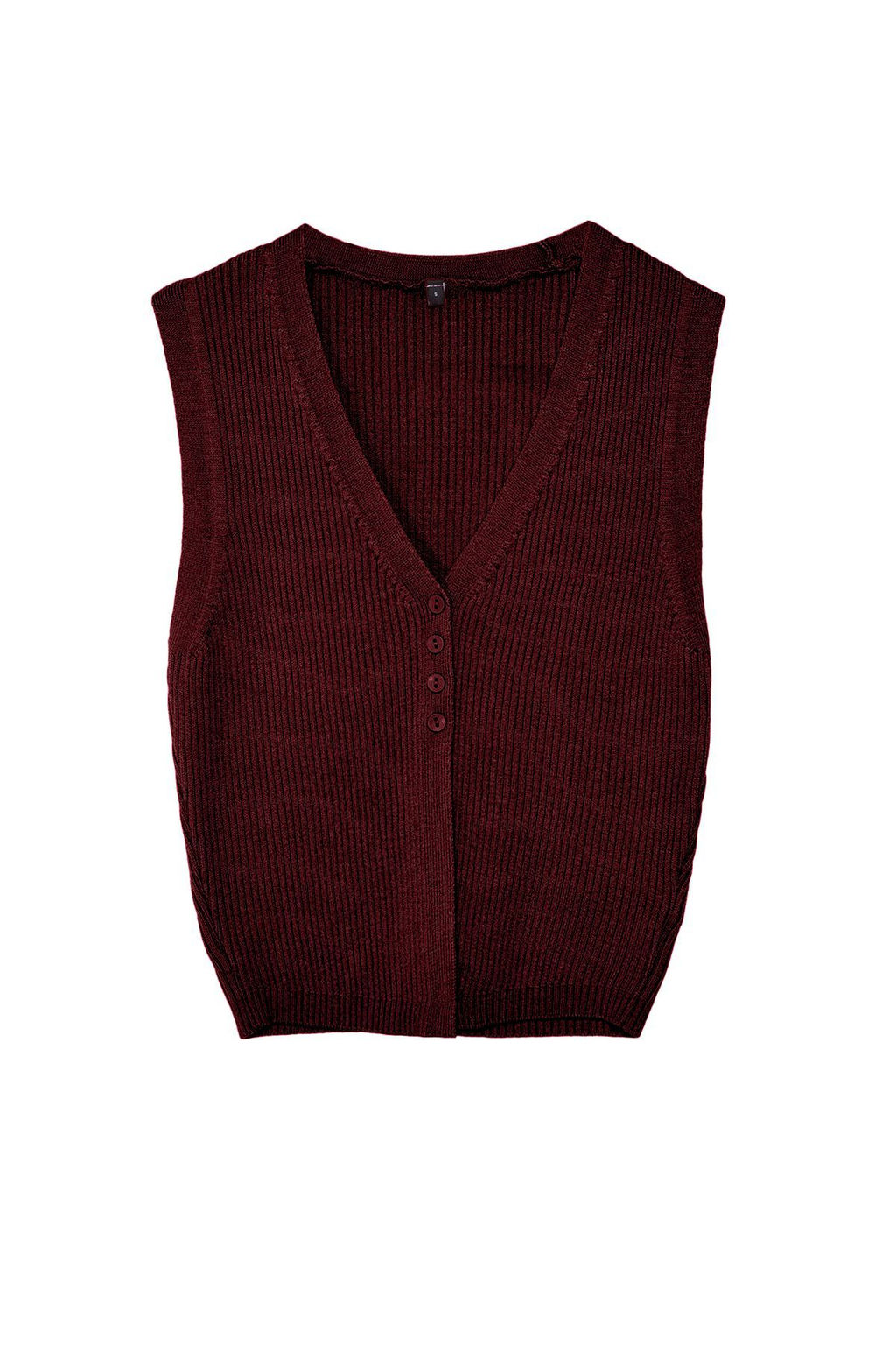 Bordo Premium Iplik / Ozel Iplik Crop Yelek TWOSS24BZ00258