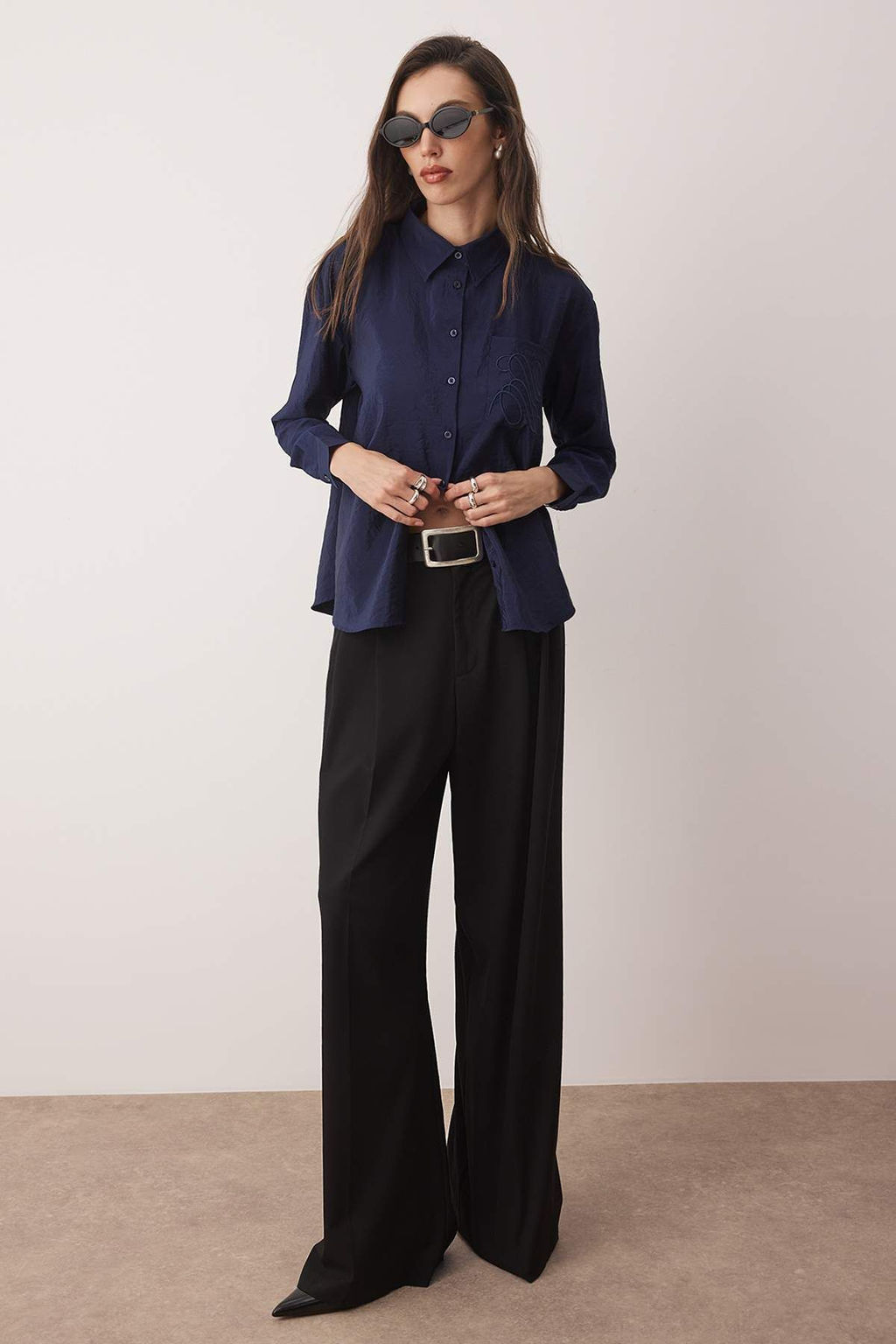 Lacivert Dokulu Nak?s Detayl? Gomlek TWOAW26GO00053 - Trendyolmilla фото 6