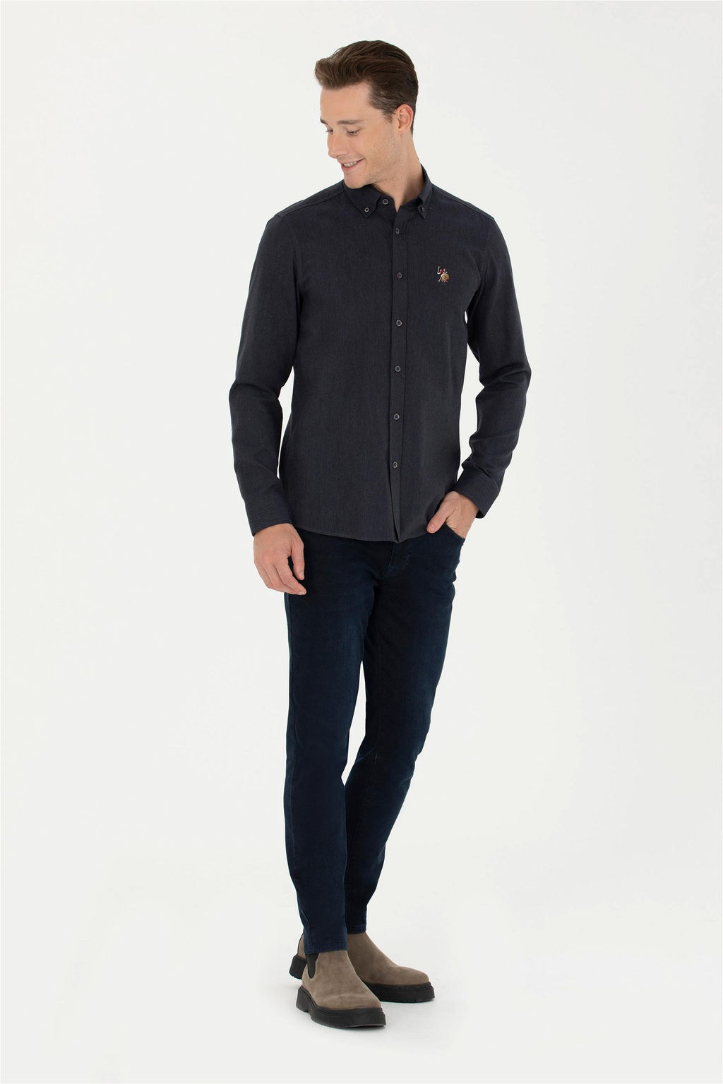 Мужская темно-синяя базовая рубашка с длинным рукавом Неожиданная скидка в корзине - U.s. polo assn фото 4