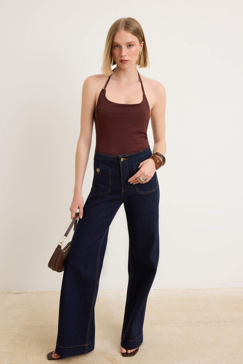 Ekru Duz Fitted Halter Yaka Ince Ask?l? Kolsuz Pamuklu Esnek Orme Atlet TWOSS26AL00067 - Trendyolmilla фото 6