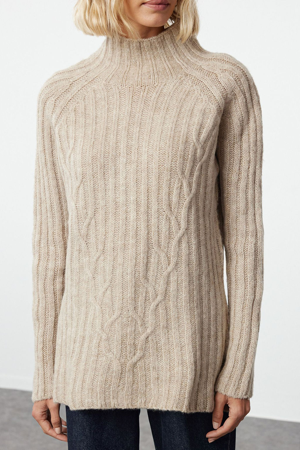 Antrasit Yumusak Dokulu Orgu Detayl? Dik Yaka Dikissiz Triko Kazak TWOAW25KZ00049 - Trendyolmilla фото 11