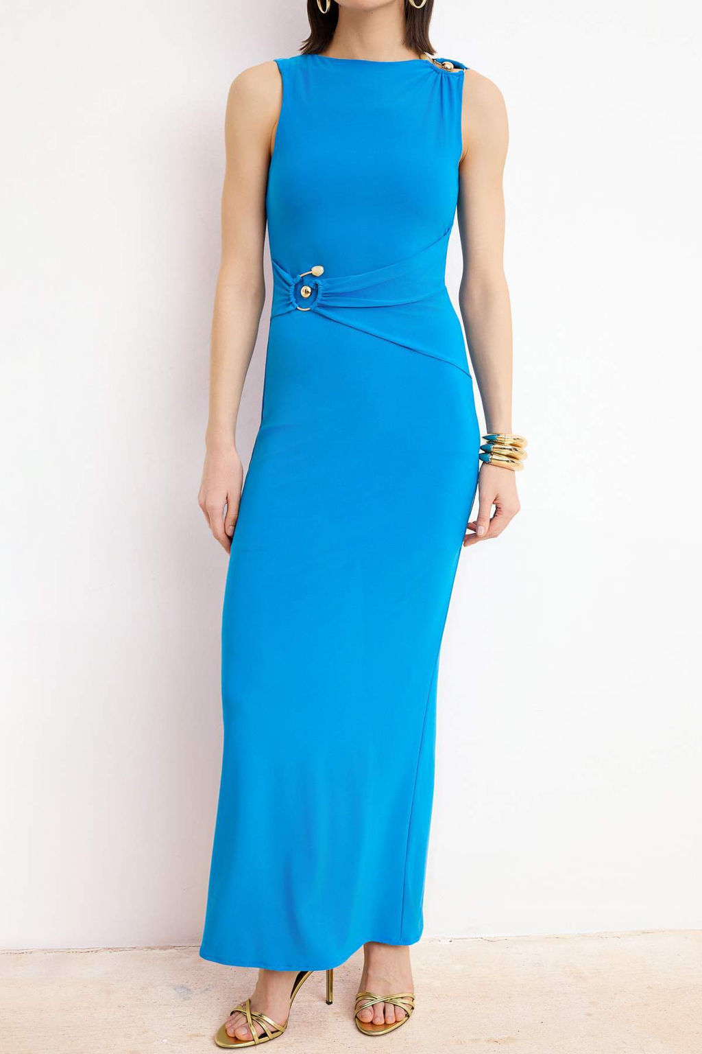 Mavi Duz Aksesuar Detayl? Dokuma Sandy Maxi Abiye & Mezuniyet Elbisesi - Trendyolmilla фото 3