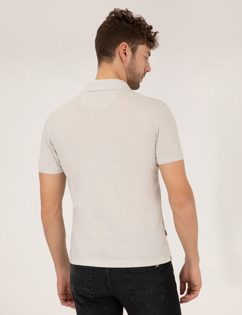 A__k Gri Slim Fit %100 Pamuk Polo Yaka Merserize Ti__rt