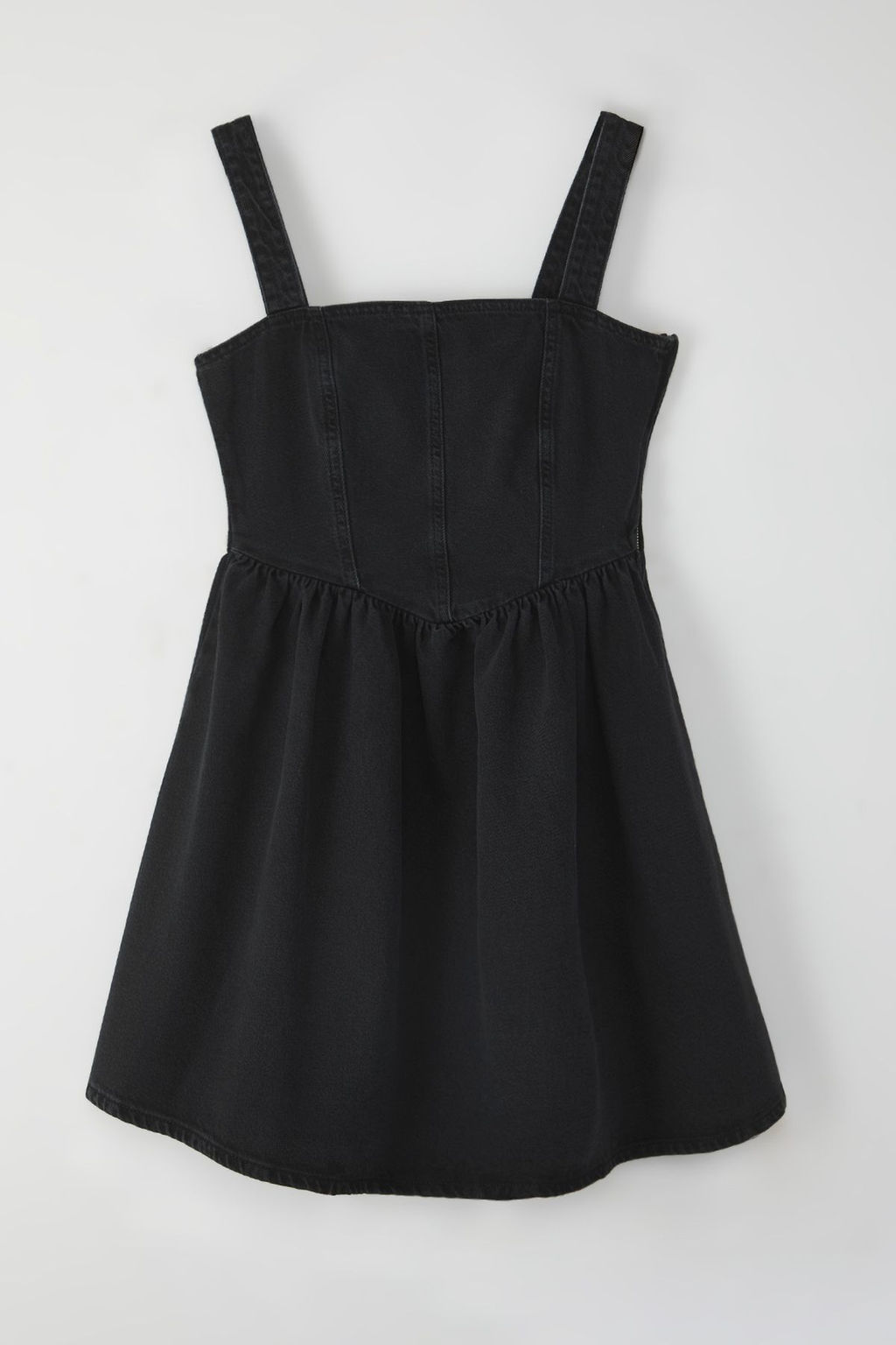 TRENDYOLMILLA Siyah Etegi Volanl? Staplez Yaka Ask?l? V Form Mini Denim Elbise TWOSS25EL00597 фото 5