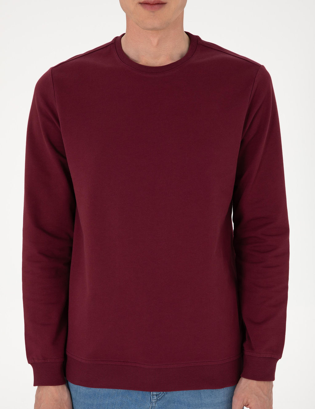 Bordo 2 _plik Regular Fit Bisiklet Yaka Basic Sweatshirt