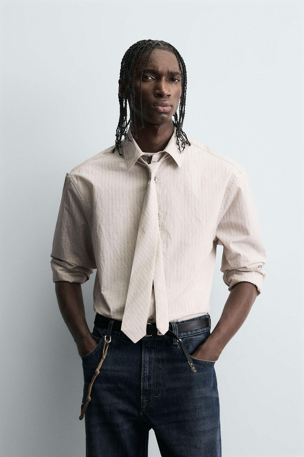STRIPED SHIRT WITH CONTRAST TIE DETAIL