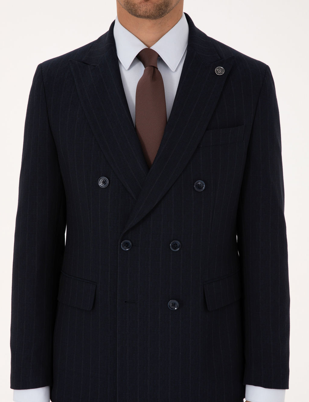 Lacivert Extra Slim Fit _izgili Kruvaze Tak_m Elbise