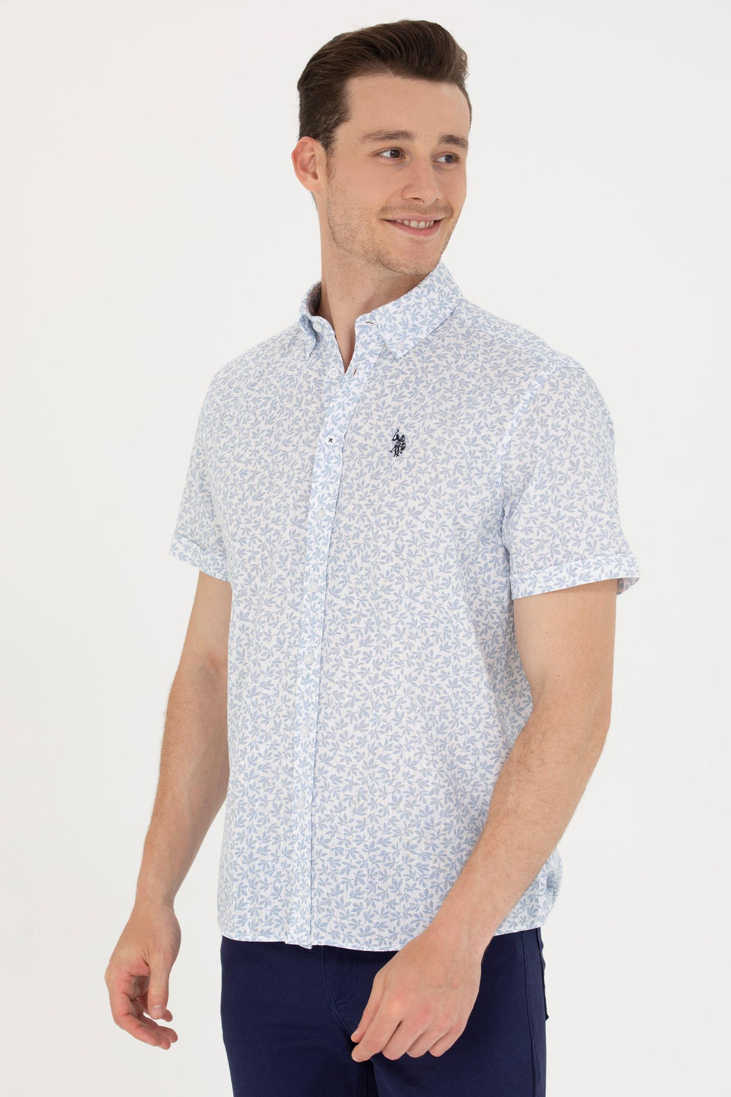Рубашка U.S. Polo Assn с коротким рукавом синяя из хлопка фото 17