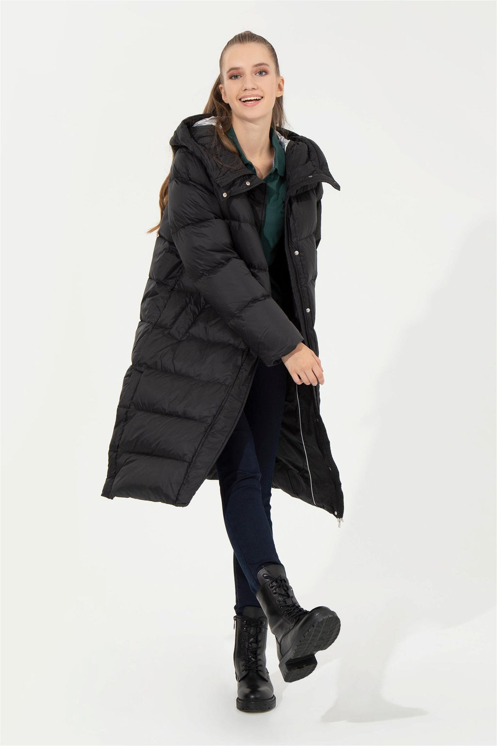 Женское черное пальто с капюшоном из синтетики - U.s. polo assn фото 10