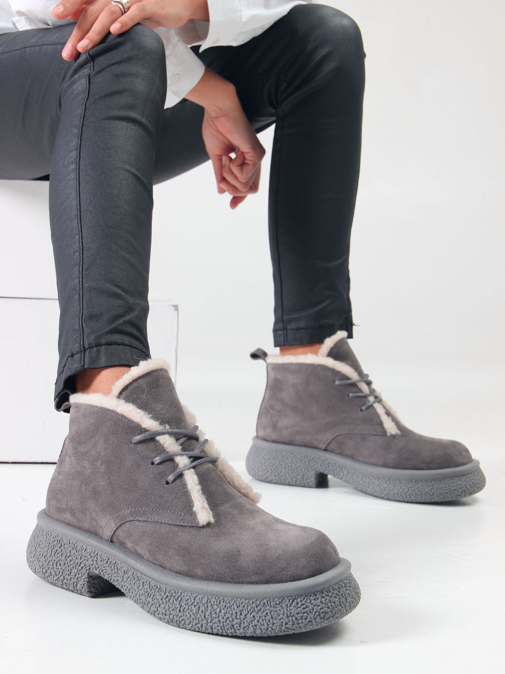 Ботинки 308.агата gr. серый замок замша/Мех