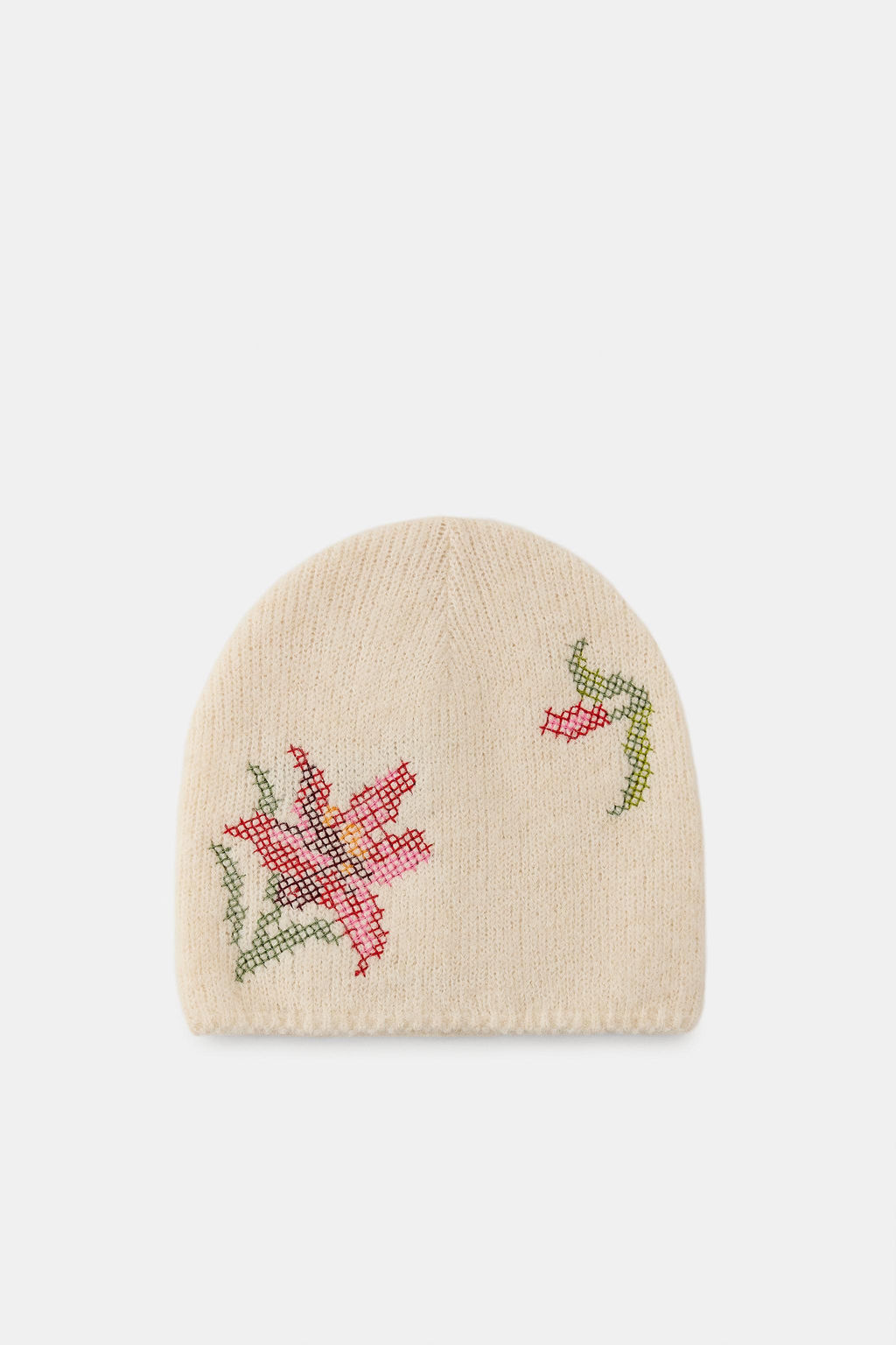 FLORAL EMBROIDERED KNIT BEANIE
