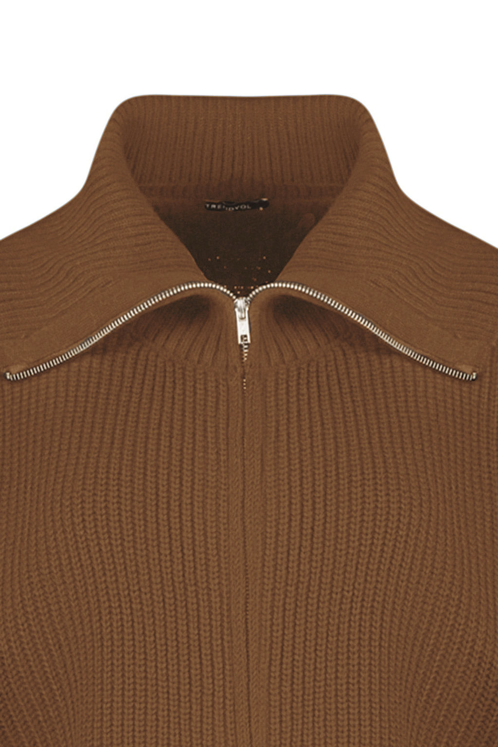 Ac?k Kahverengi Genis Kal?p Devrik Yaka Fermuarl? Triko H?rka TWOAW24HI00072