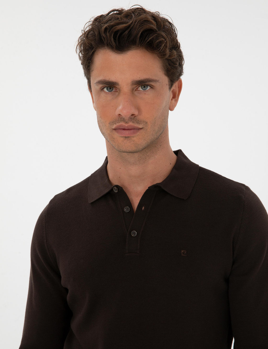 Koyu Kahverengi Slim Fit Polo Yaka Basic Triko Kazak - Pierre cardin фото 2