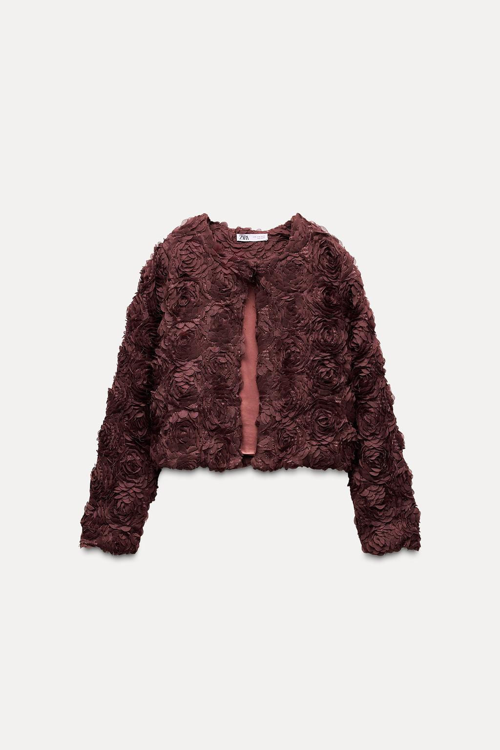 CROPPED TEXTURED FLORAL JACKET - Zara фото 4