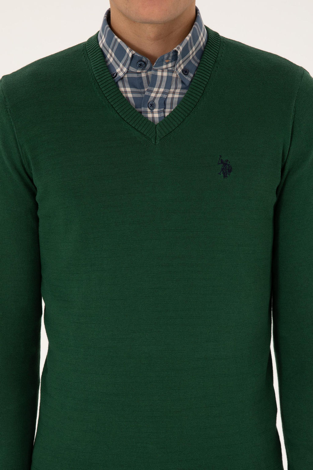 Erkek Slim Fit V Yaka Koyu Ye_il Basic Triko Kazak - U.s. polo assn фото 6