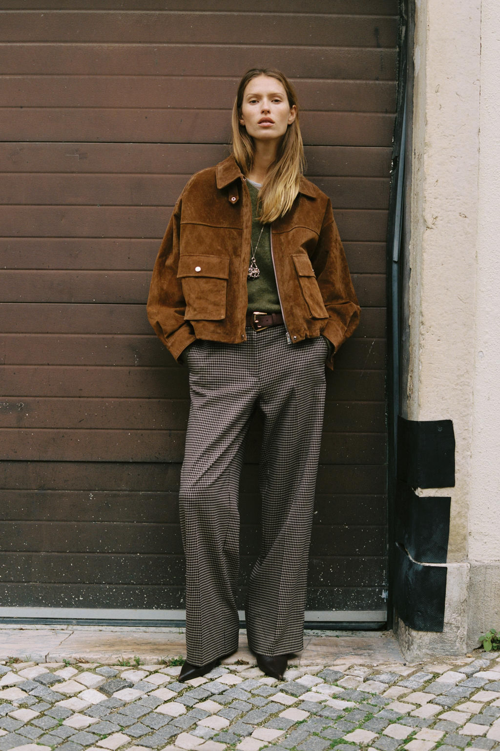 STRAIGHT CHECK TROUSERS WITH BELT - Zara фото 9