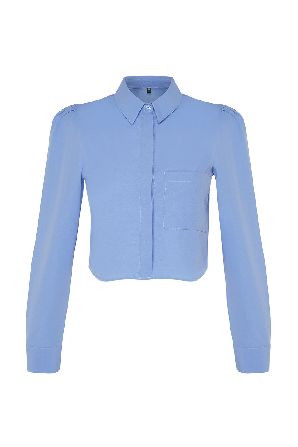 TRENDYOLMILLA Ac?k Mavi Omuzlar? Buzgu Detayl? Crop Fitted Bele Oturan Kal?p Dokuma Gomlek TWOSS23GO00117  фото 13