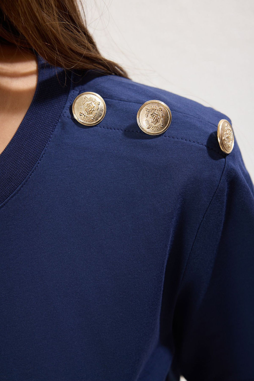 Lacivert %100 Pamuk Gold Dugme Detayl? Regular/Normal Kesim Orme T-Shirt TWOSS25TS00039