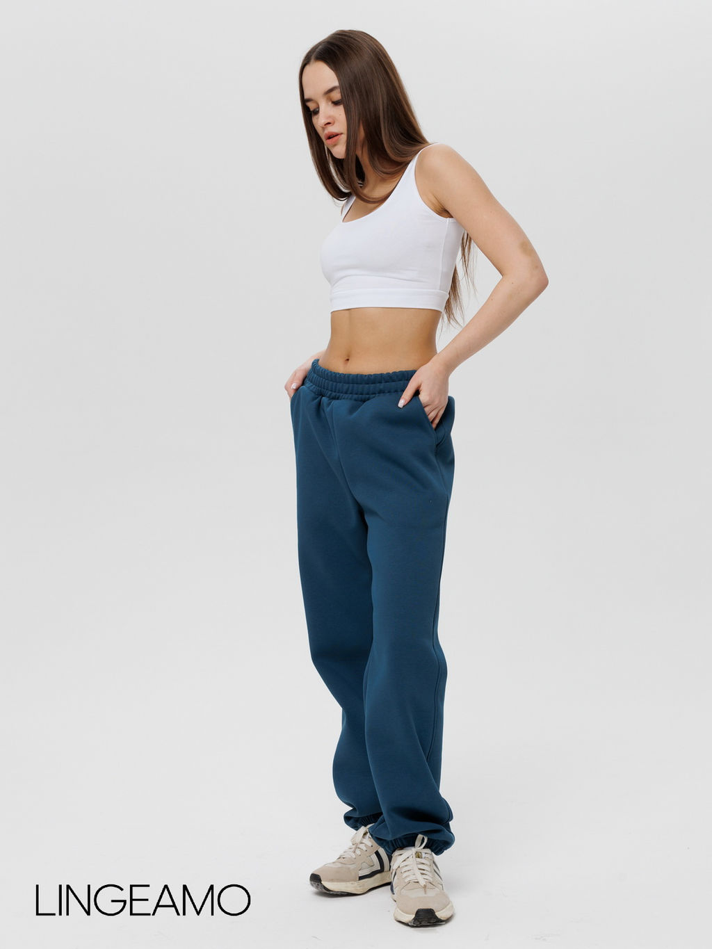 Женские брюки оверсайз из футера с начесом Lingeamo темно-бирюзовые КБ-25 (23)  фото 3