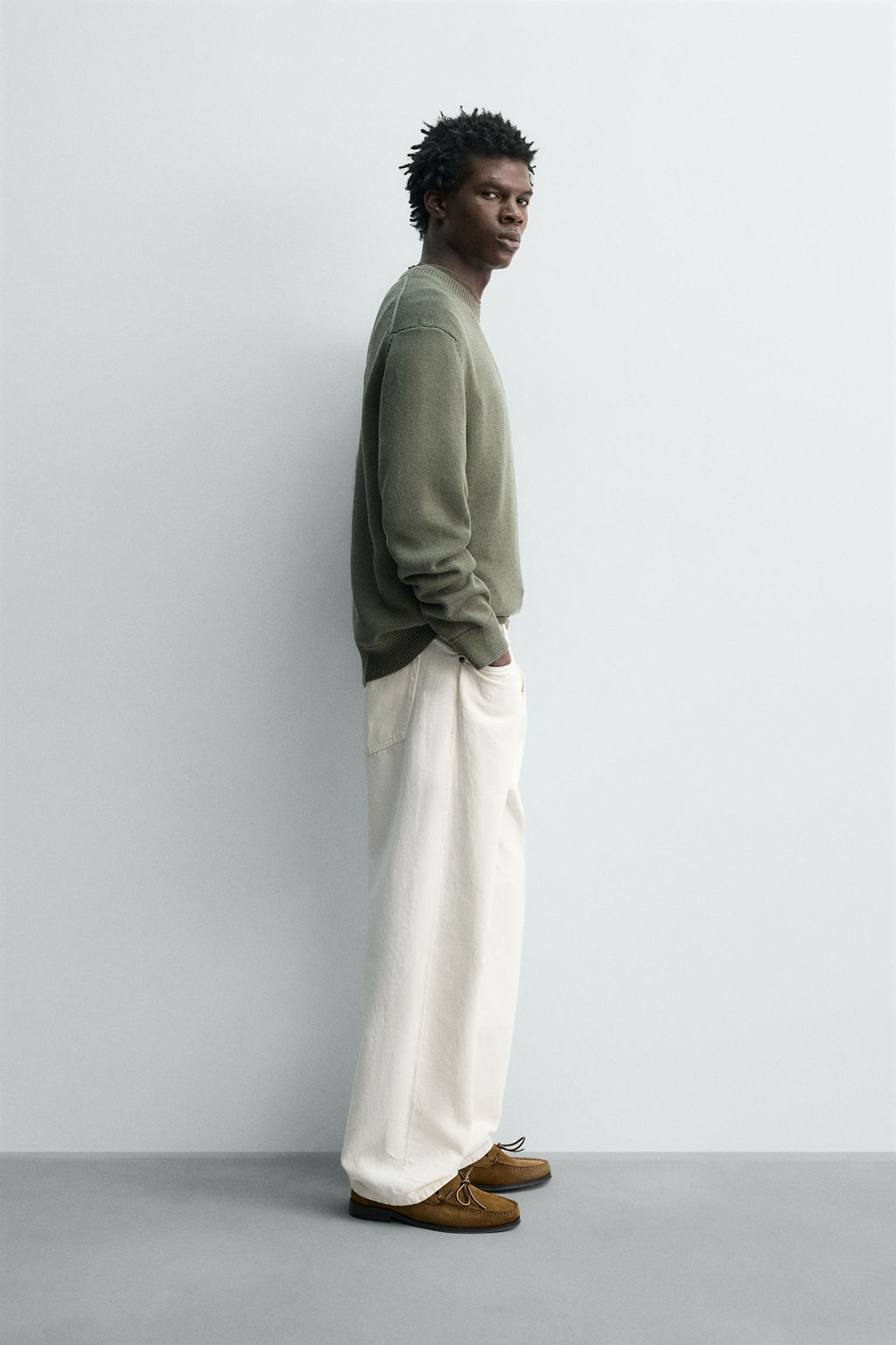 JERSEY REGULAR FIT ALGOD?N / Verde gris - Zara фото 4