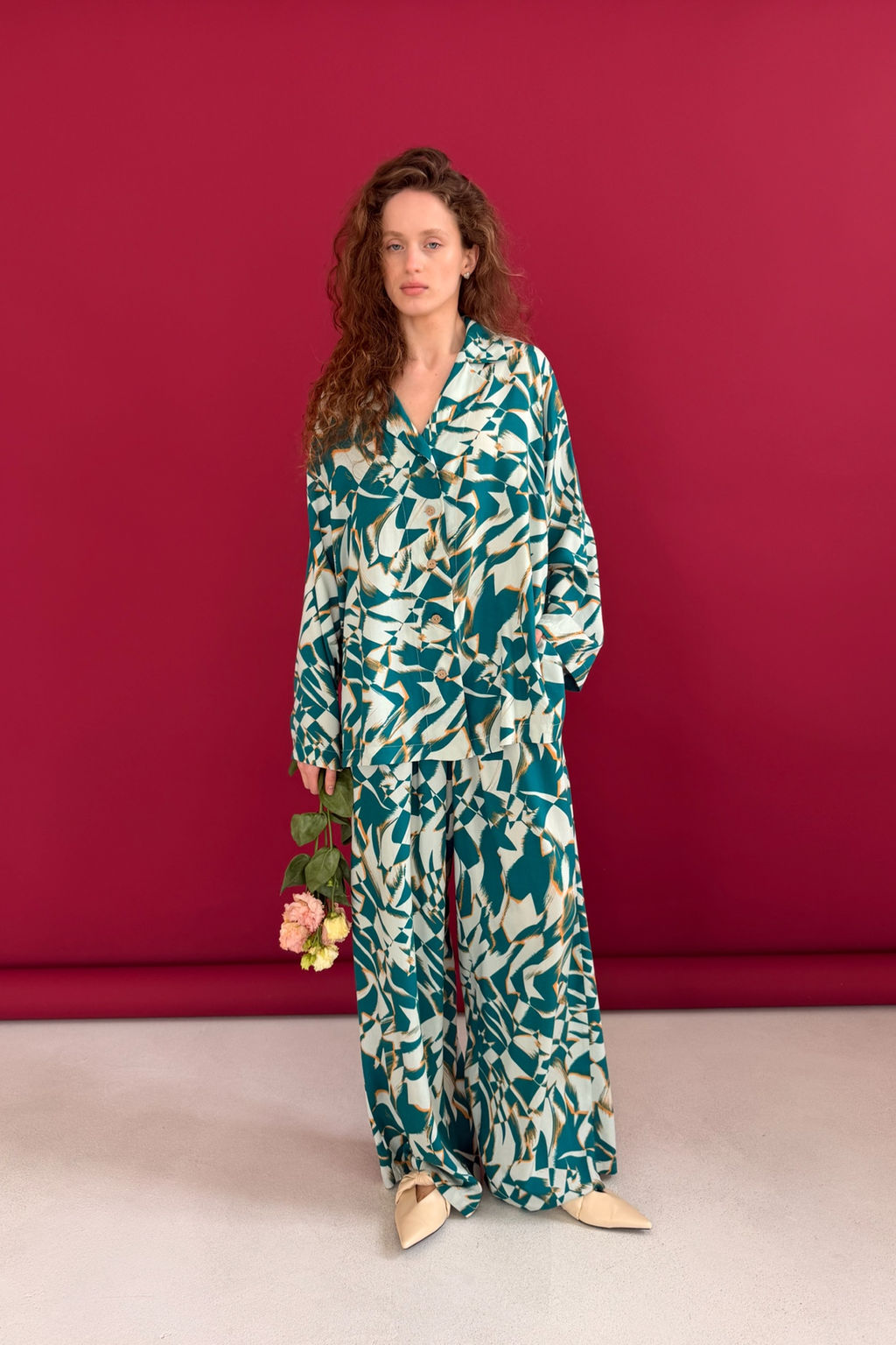 Блузка СЕТ113/01/Белый, зеленый - M&G all natural фото 2