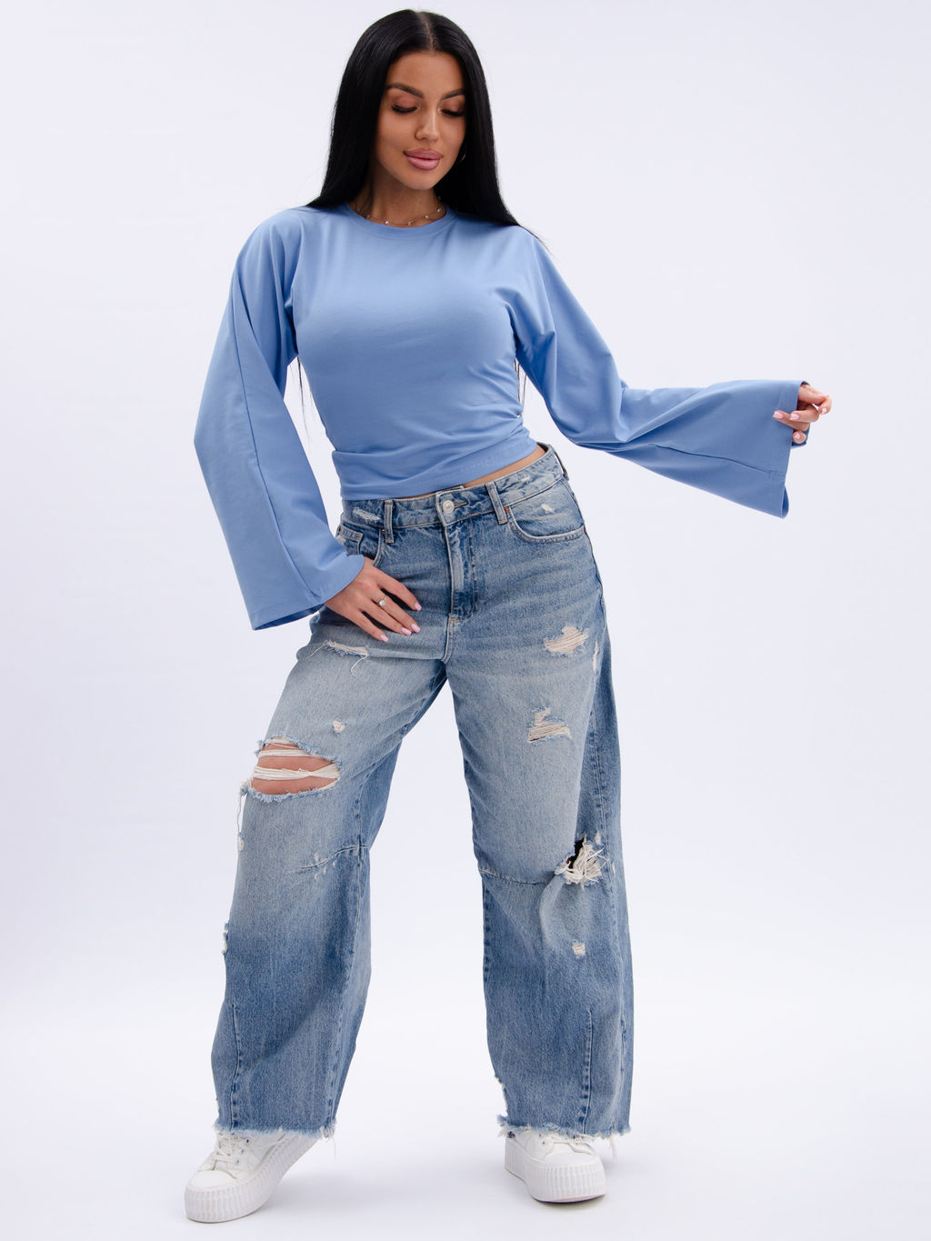 Лонгслив "Аида 3" голубой, кулирка с лайкрой